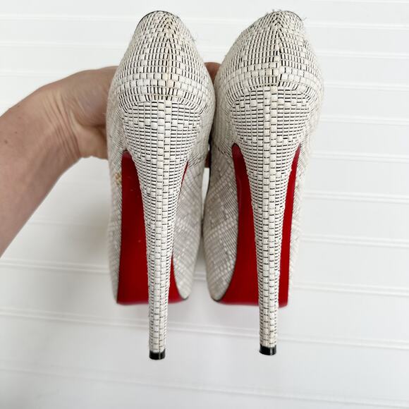 Christian Louboutin Raffia Daffodile Platform Y2K Vintage Pumps Black White - Picture 2 of 13